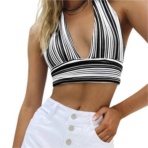 V Neck Bandage Crop Top Knitted Women Pretty - VacationGrabs
