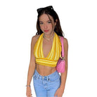 V Neck Bandage Crop Top Knitted Women Pretty - VacationGrabs