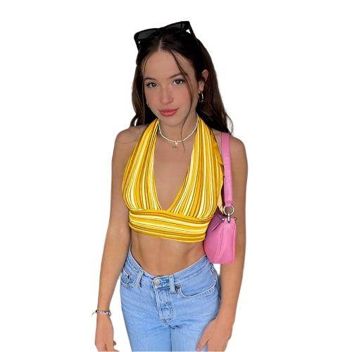 V Neck Bandage Crop Top Knitted Women Pretty - VacationGrabs