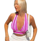 V Neck Bandage Crop Top Knitted Women Pretty - VacationGrabs