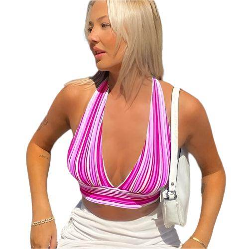 V Neck Bandage Crop Top Knitted Women Pretty - VacationGrabs