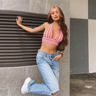 V Neck Bandage Crop Top Knitted Women Pretty - VacationGrabs