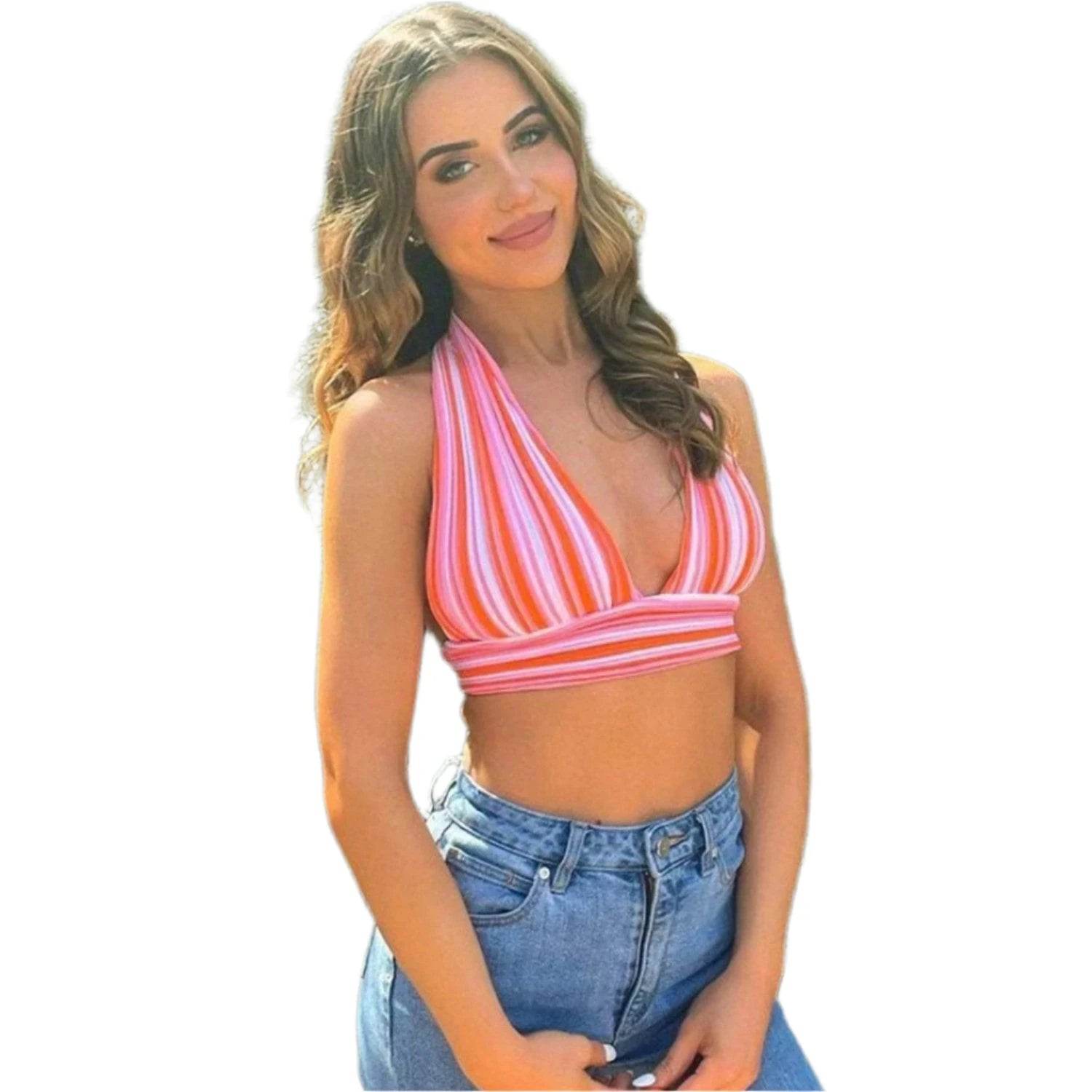 V Neck Bandage Crop Top Knitted Women Pretty - VacationGrabs