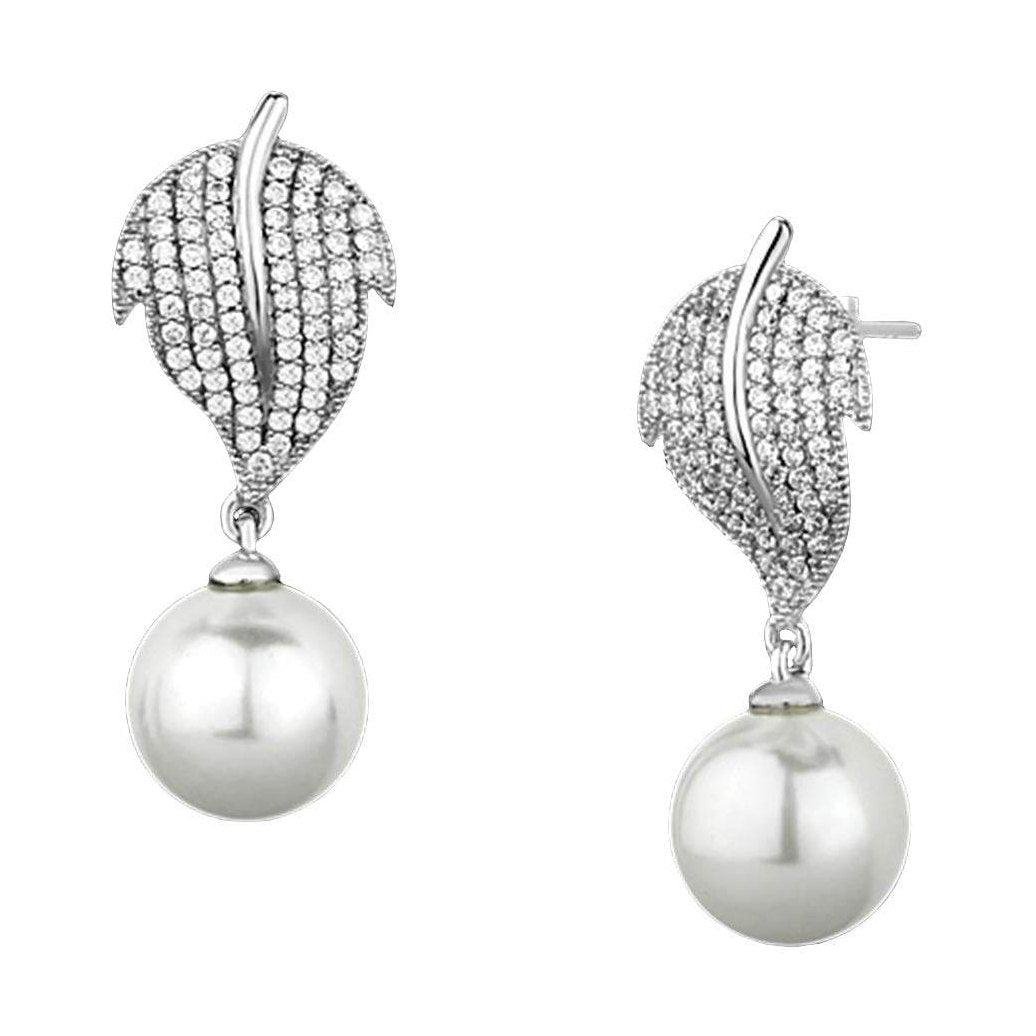 Elegant silver leaf design earrings with pearls, perfect vacation jewelry for women