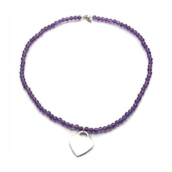 Purple Beaded Necklace with Heart Charm, perfect vacation jewelry for women
