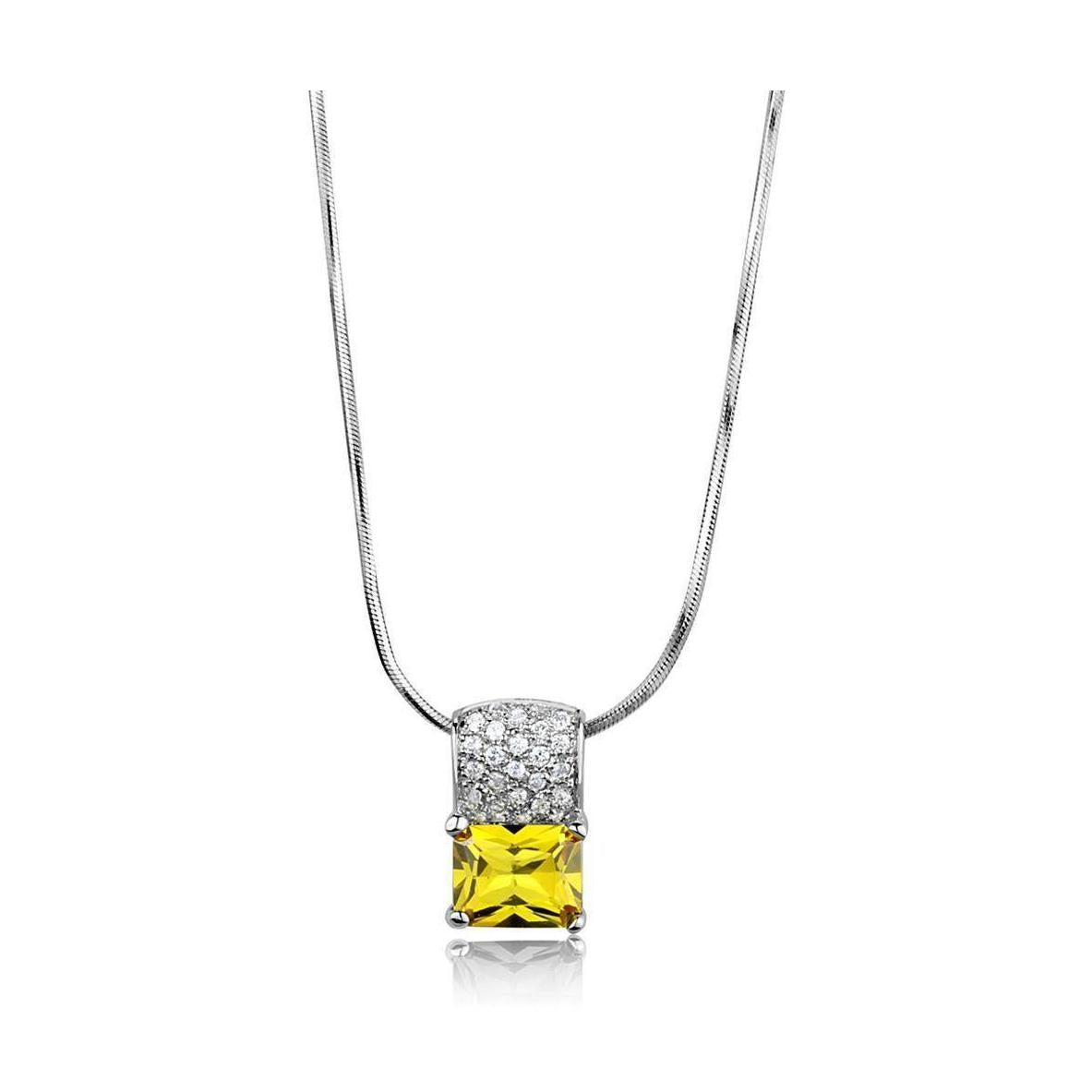 Elegant silver necklace featuring a yellow gemstone, perfect as vacation jewelry for women
