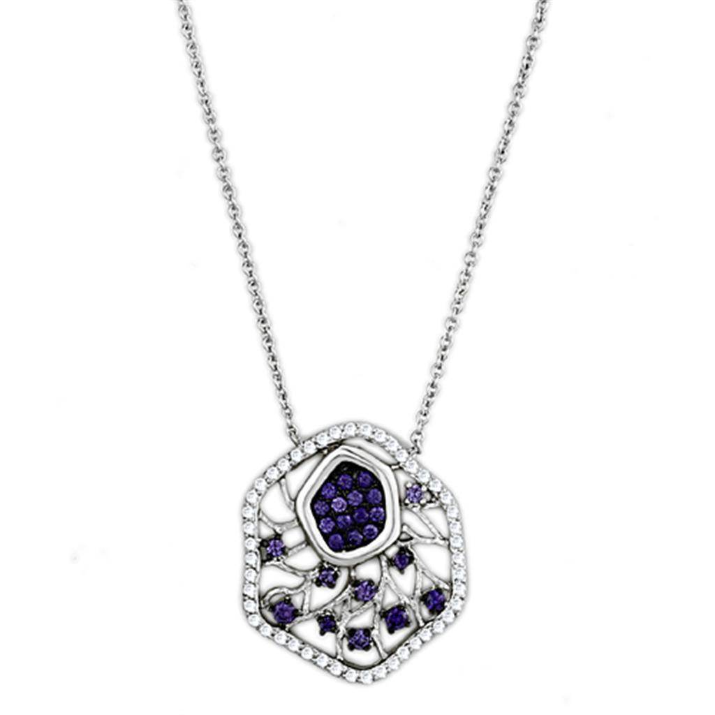 Elegant vacation statement necklace for women with purple gemstones and silver detailing