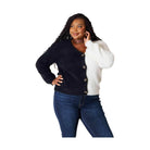 Trendsi women's vacation style cardigan in black and white featuring button closure and a cozy fit