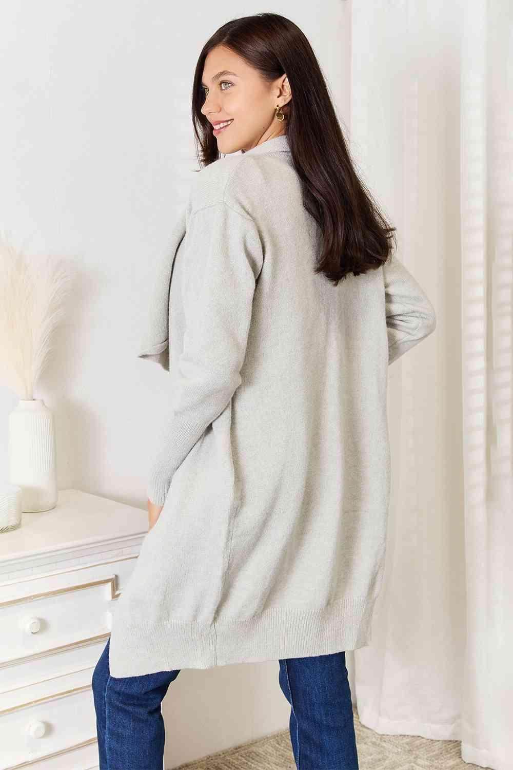 Trendsi women's vacation style cardigan in soft grey, perfect for casual outings and layering