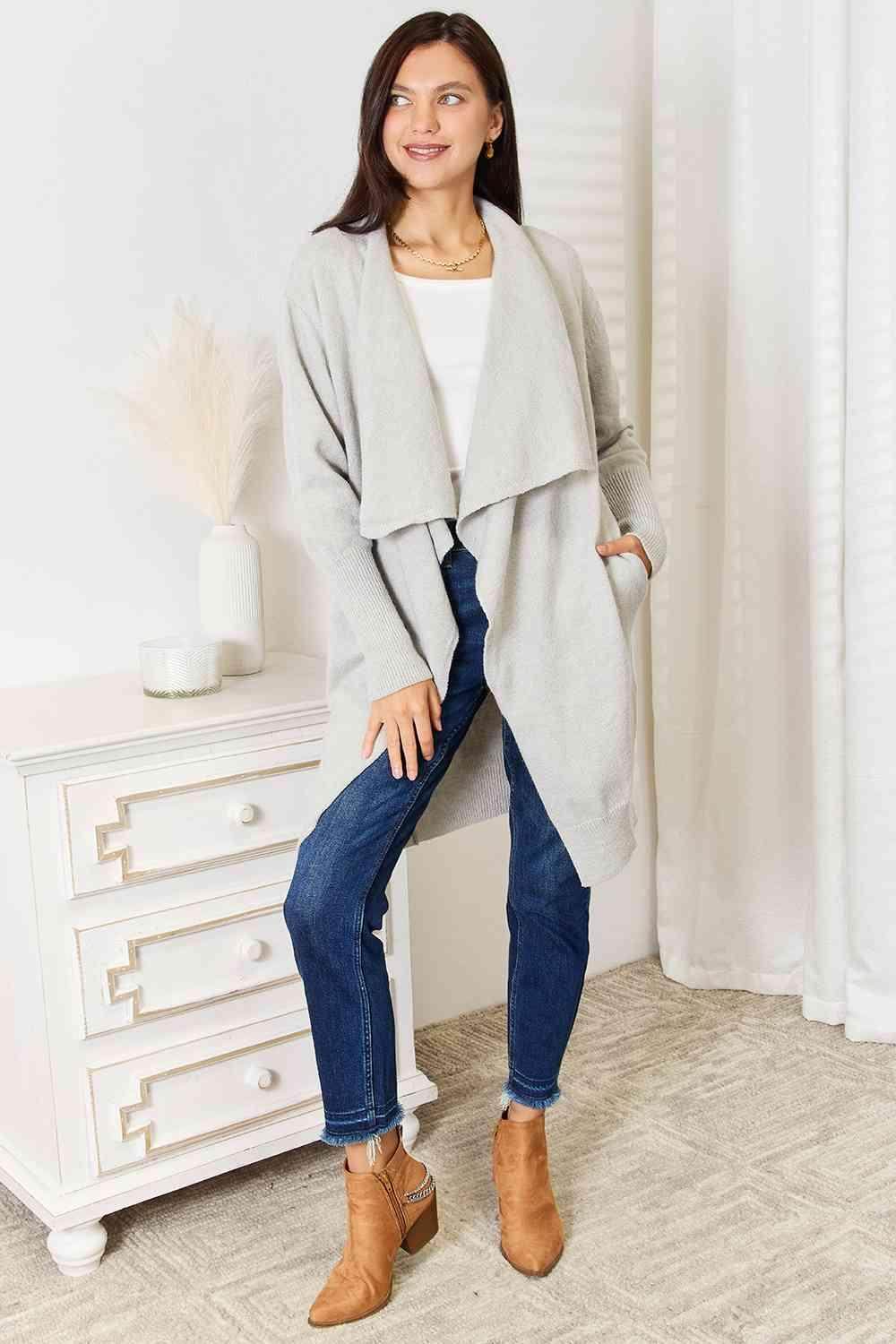 Trendsi Women's Vacation Style Cardigan in Light Gray, Perfect for Layering and Casual Outfits