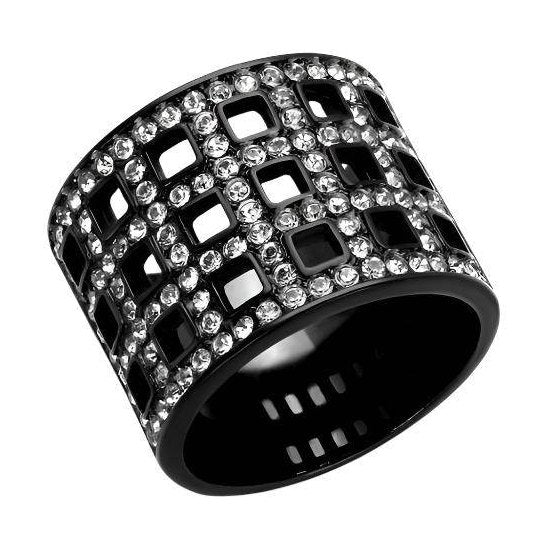 Stunning black ring with rhinestones, perfect for vacation style jewelry enthusiasts