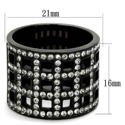 Vacation style jewelry: Black statement ring with crystal accents and a modern geometric design