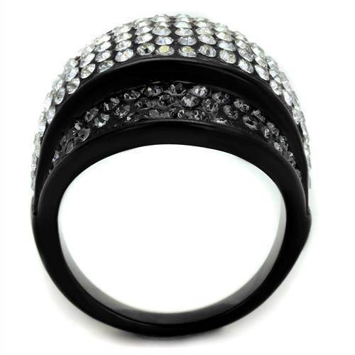 Stylish Women's Ring with Black Band and Sparkling Crystals, Perfect for vacation style jewelry