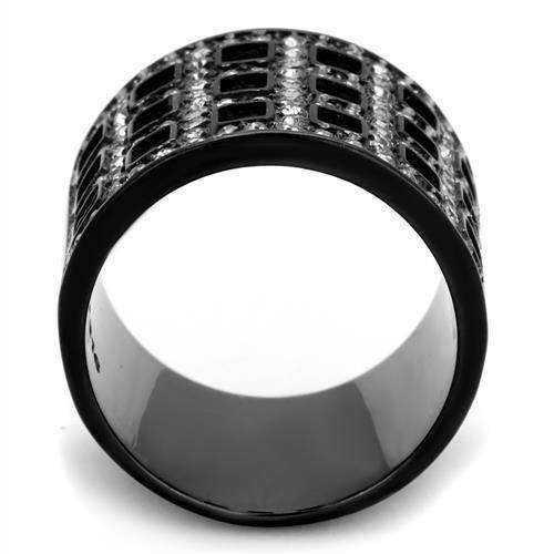 Stunning women's vacation style jewelry ring with a unique black and silver design featuring sparkling stones