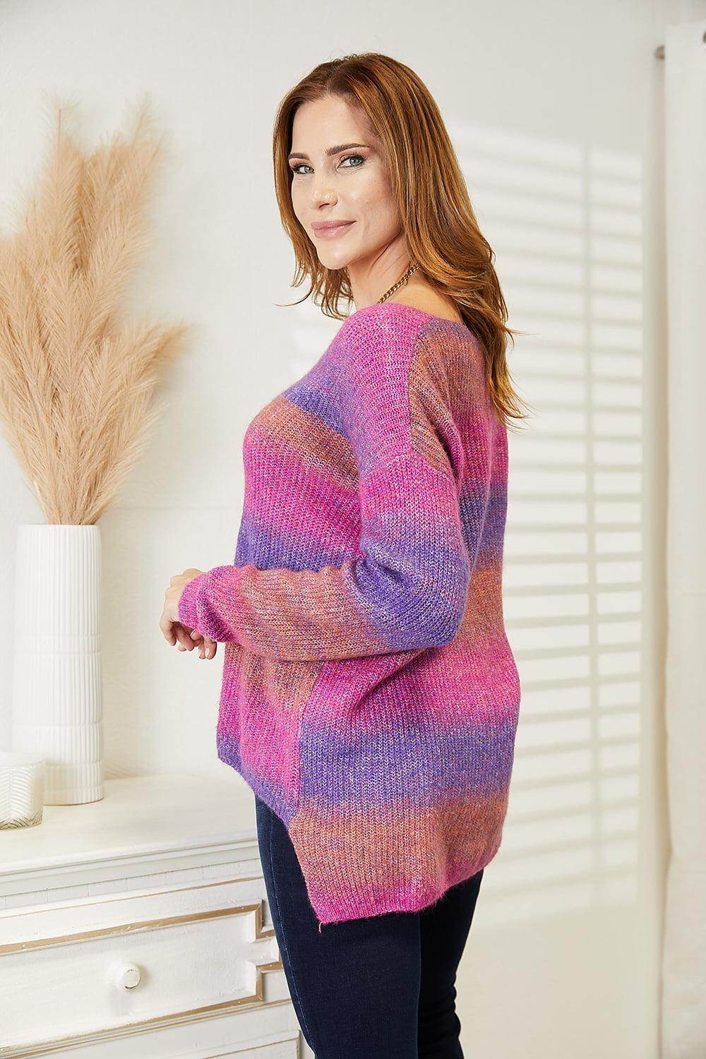 Women's Trendsi vacation style knitwear in pink and purple stripes, perfect for casual outings
