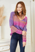 Trendsi Women's Sweater in Purple and Pink Stripes for Vacation Style Knitwear