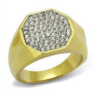 Gold vacation style rings for men featuring a faceted design and sparkling stone embellishments