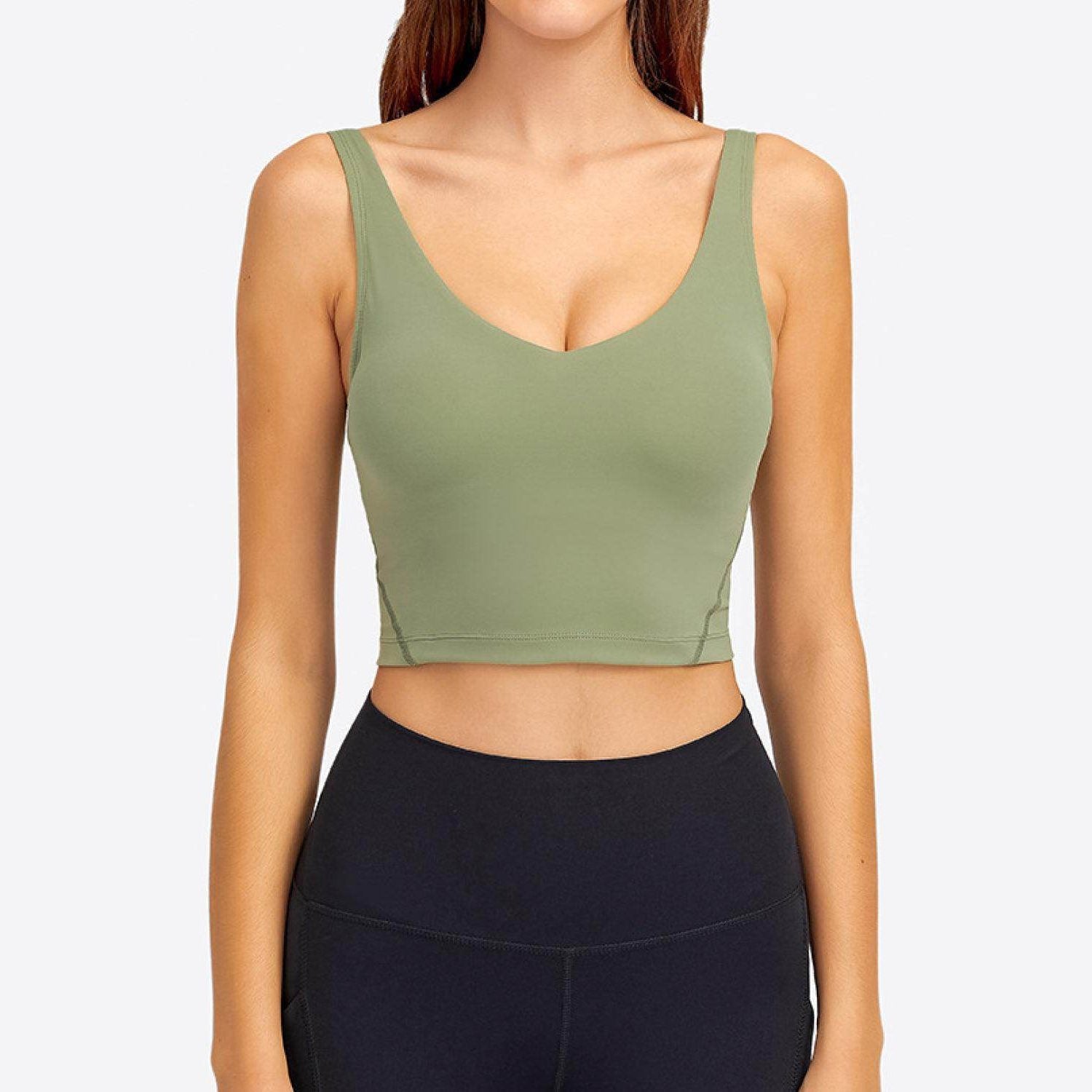 Trendsi Women's Activewear Crop Top in Olive Green for vacation style sportswear