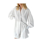 White lantern sleeve shirt and shorts set from VacationGrabs, perfect for summer outings
