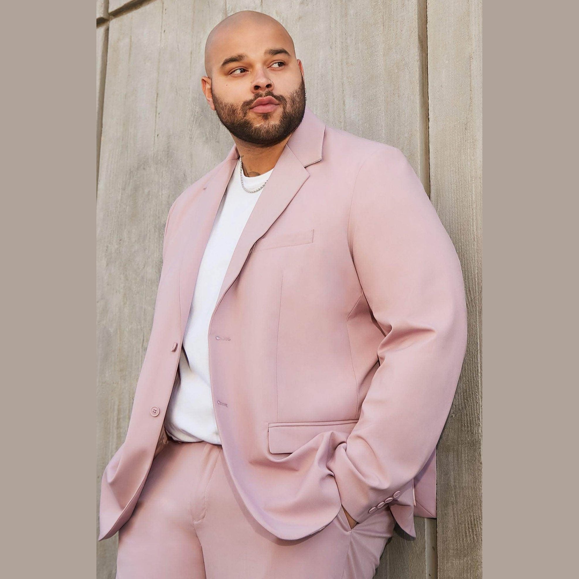 Fashion Nova men's vacation style jacket in light pink, perfect for summer events and casual outings