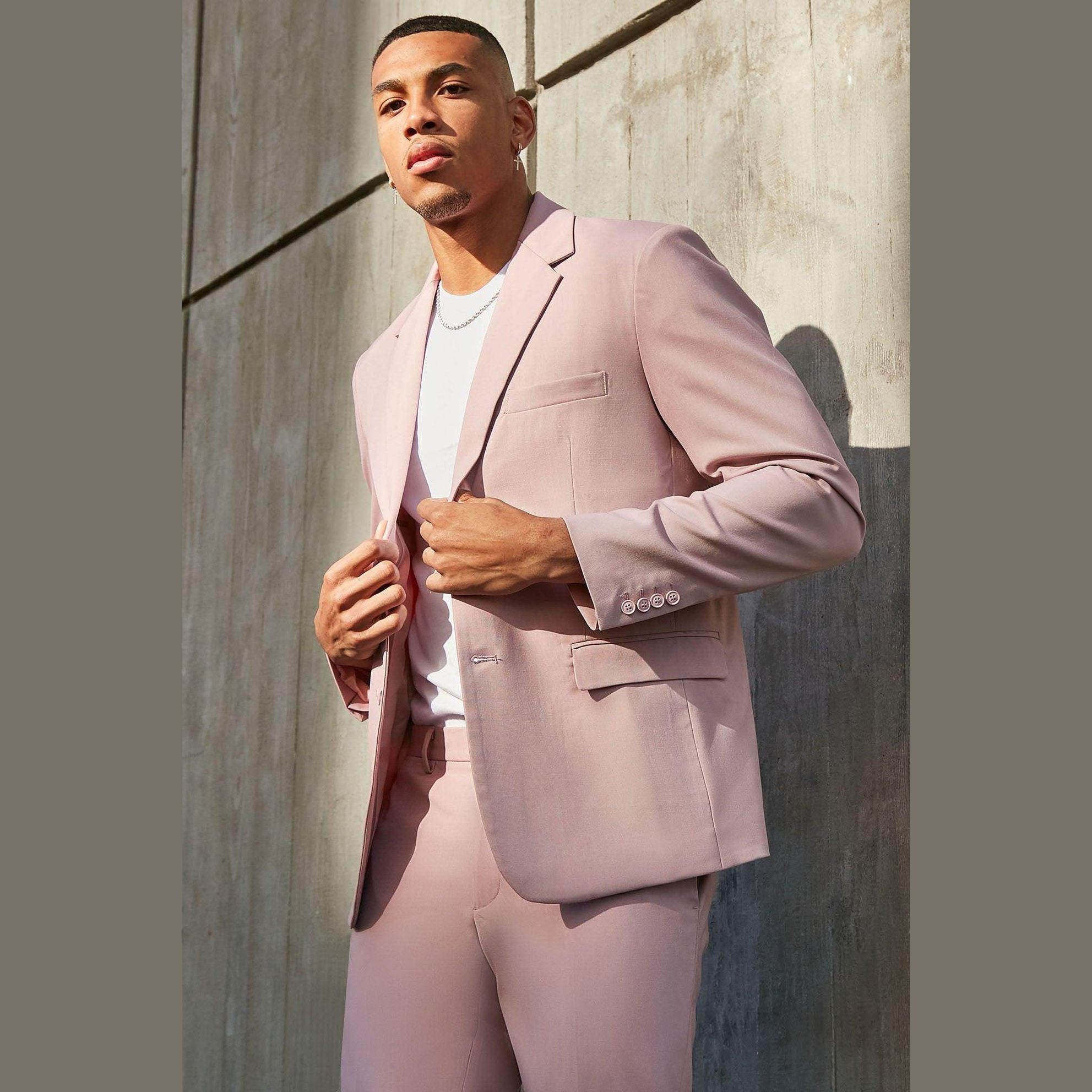 Fashion Nova men's vacation style jacket in light pink for stylish summer outings