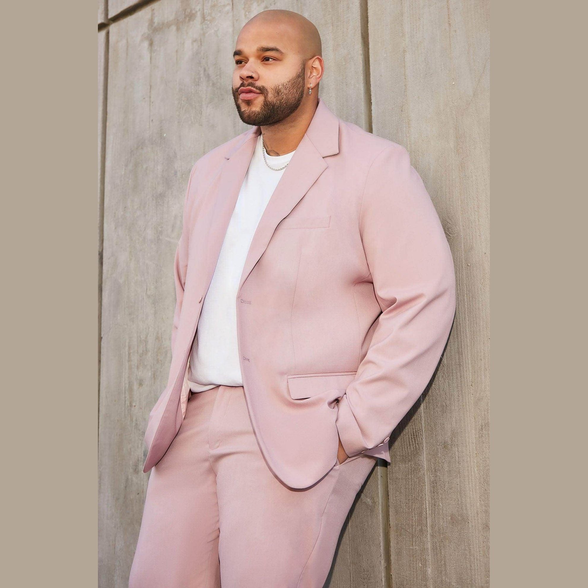 Fashion Nova men's vacation style jacket in soft pink for a stylish summer look