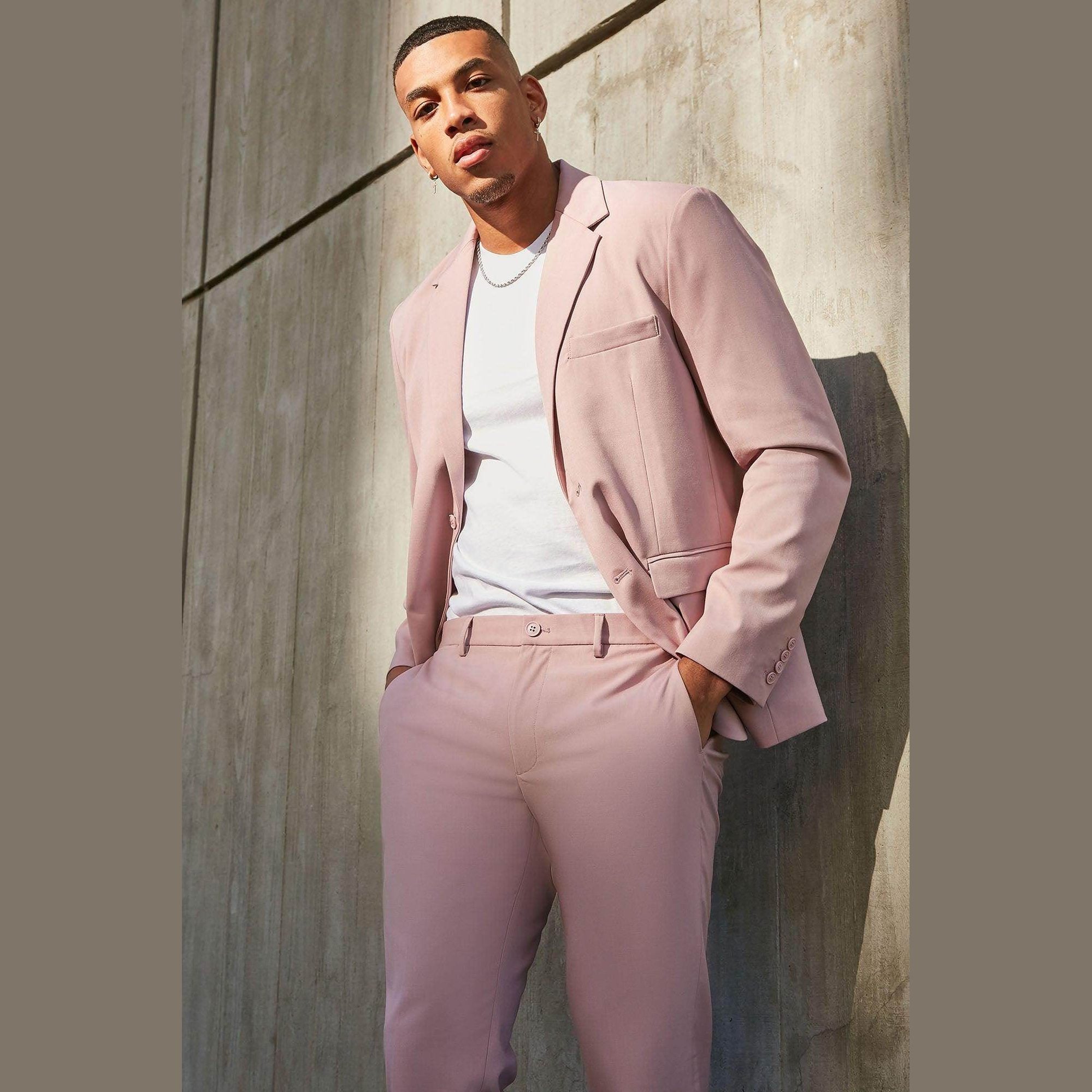 Stylish men's vacation style jacket in light pink, perfect for summer events and casual outings
