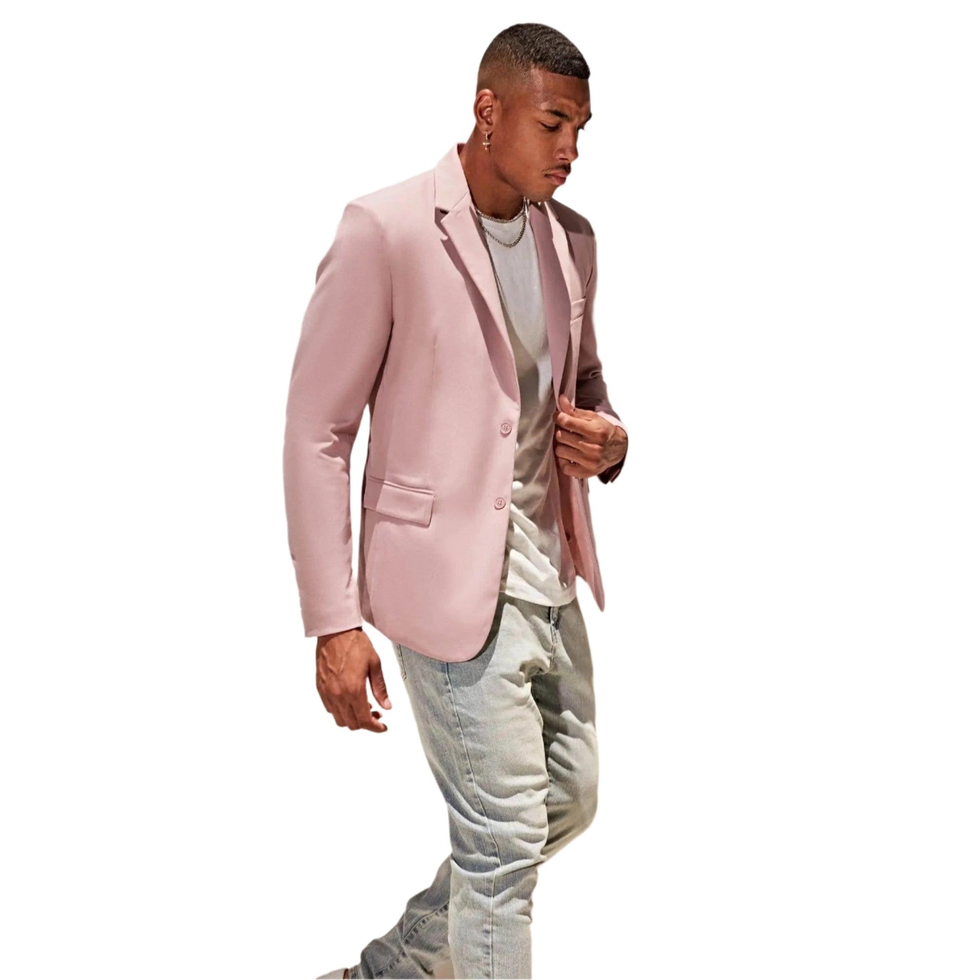 Fashion Nova men's vacation style jacket in light pink, perfect for summer outings and casual events.