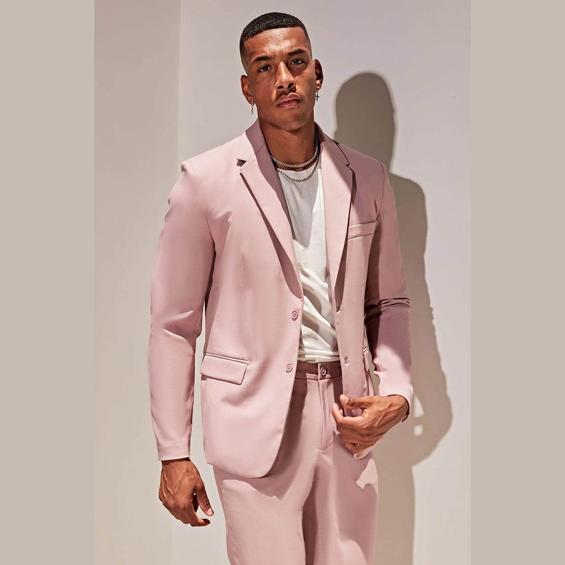 Fashion Nova men's vacation style jacket in light pink perfect for summer events and casual outings