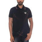 Version Couture mens polo shirt in black with stylish geometric patterns and comfortable fit