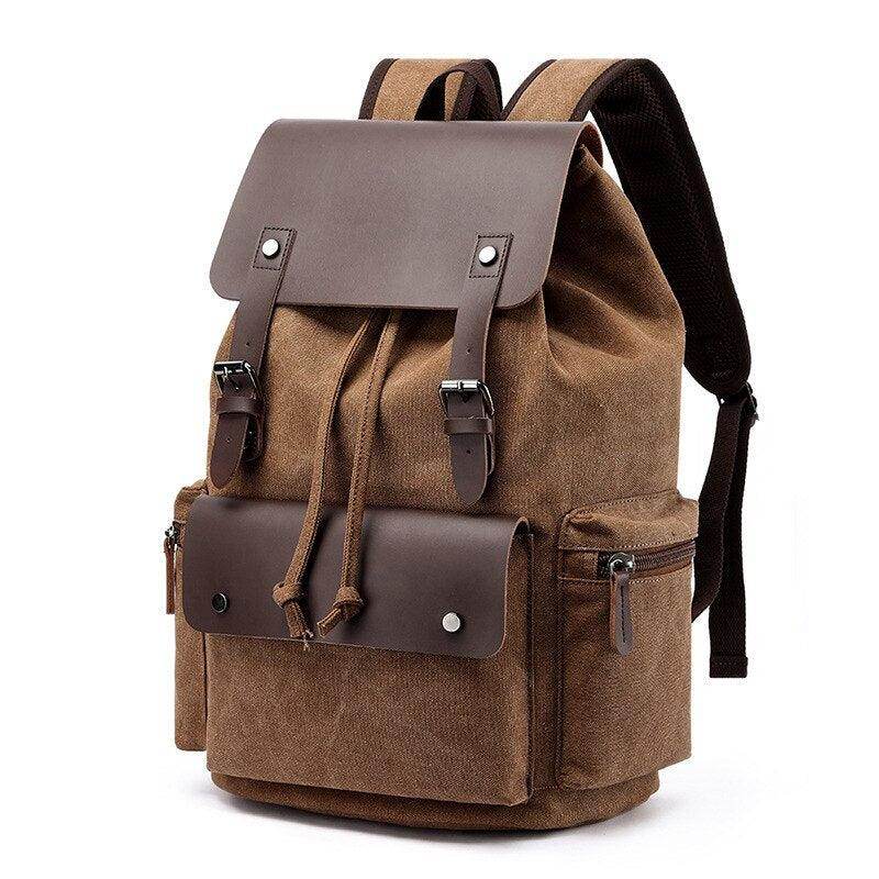 Vintage canvas travel backpack with leather accents and multiple pockets for convenient travel