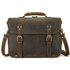 VacationGrabs vintage leather laptop bag with dual buckle closures and adjustable shoulder strap