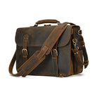 Vintage leather laptop bag with adjustable strap and multiple pockets for storage and organization