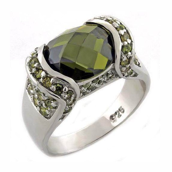 VacationGrabs Women's Silver Ring with Green Gemstone and Accent Stones for Elegant Style