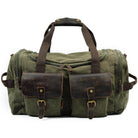 VacationGrabs weekender outdoor duffel bag in olive green with leather accents and multiple pockets for convenience