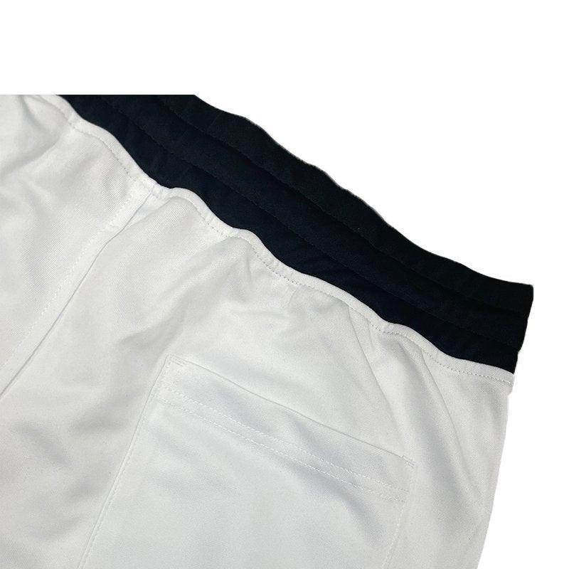 Back view of VacationGrabs white athletic shorts for men with a pocket and elastic waistband