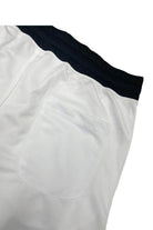 Back view of VacationGrabs white athletic shorts for men with a pocket and elastic waistband