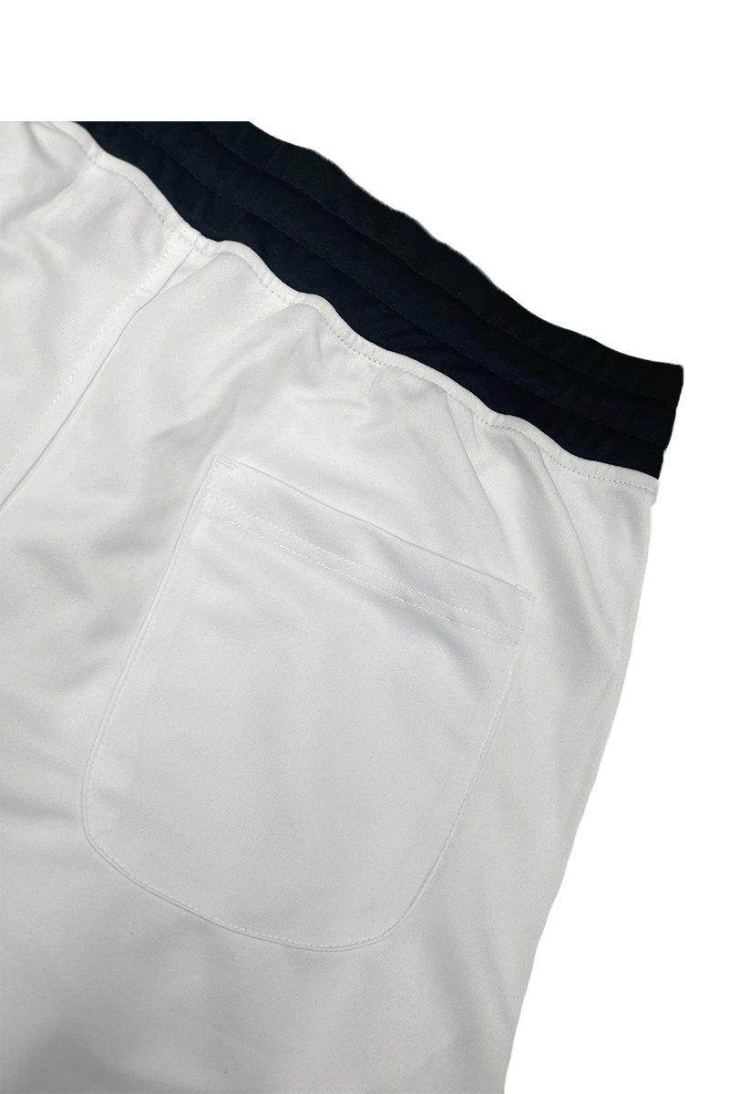Back view of VacationGrabs white athletic shorts for men with a pocket and elastic waistband