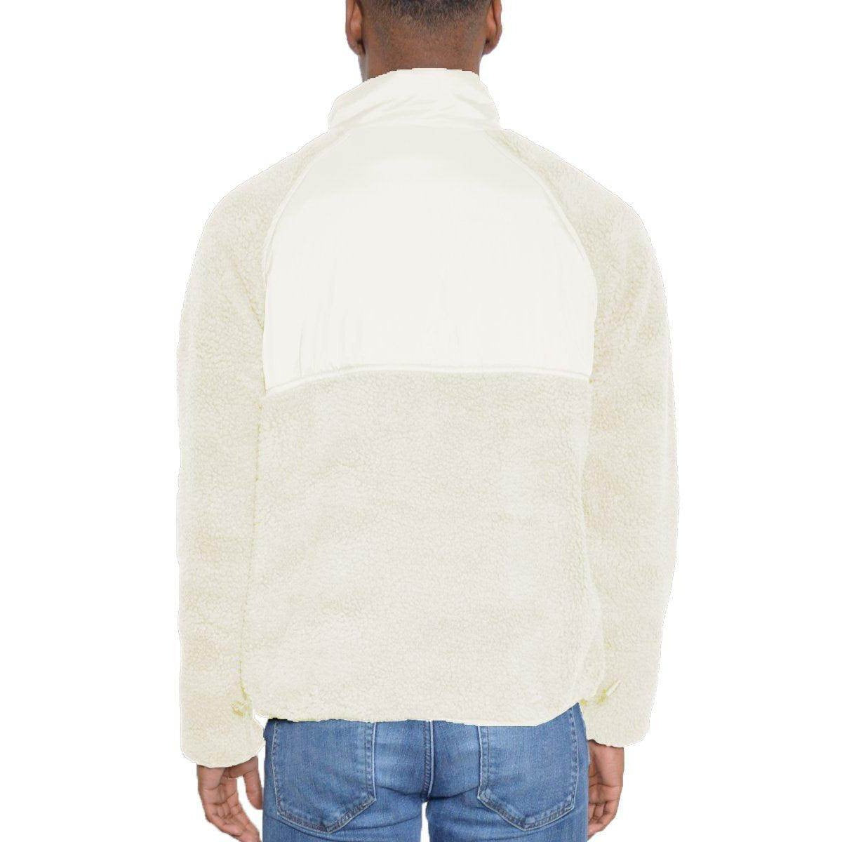 Men's white beige sherpa jacket featuring a soft, cozy design ideal for outdoor activities