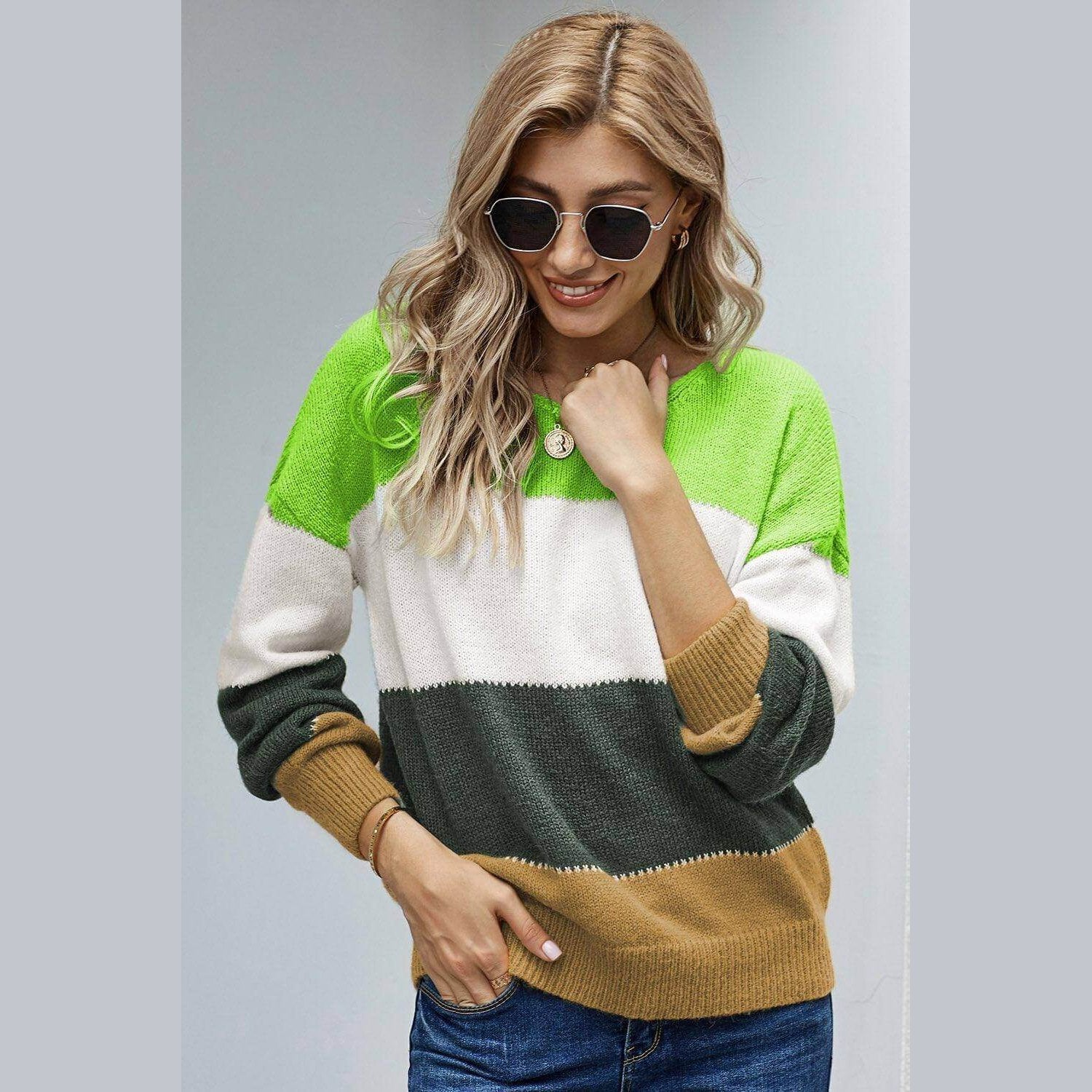 Teal Demeter Colorblock Winter Pullover for Women with Cozy Fit and Stylish Design