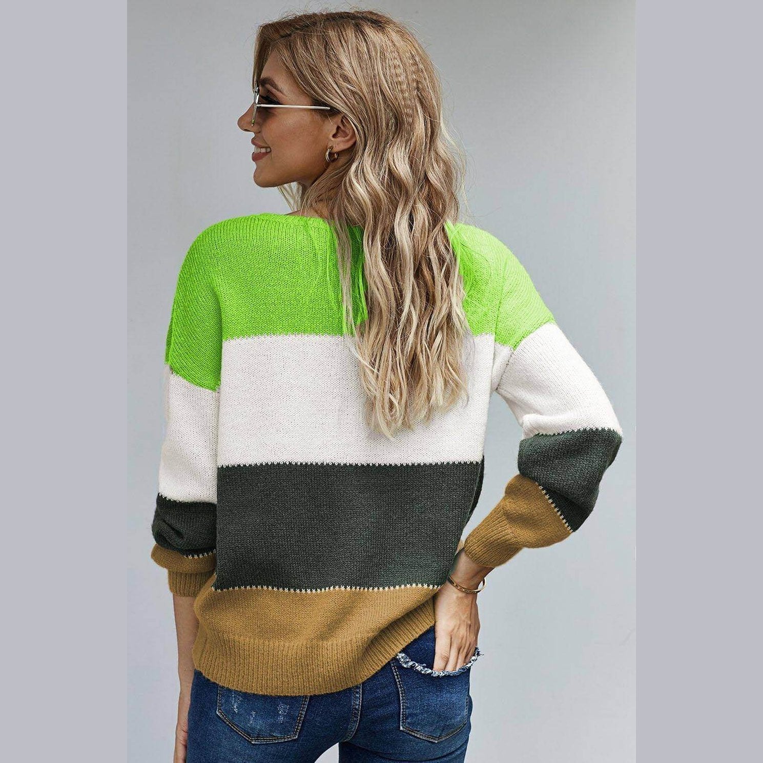 Teal Demeter Women's Winter Pullover for Women in Striped Colors with Relaxed Fit and Comfortable Design
