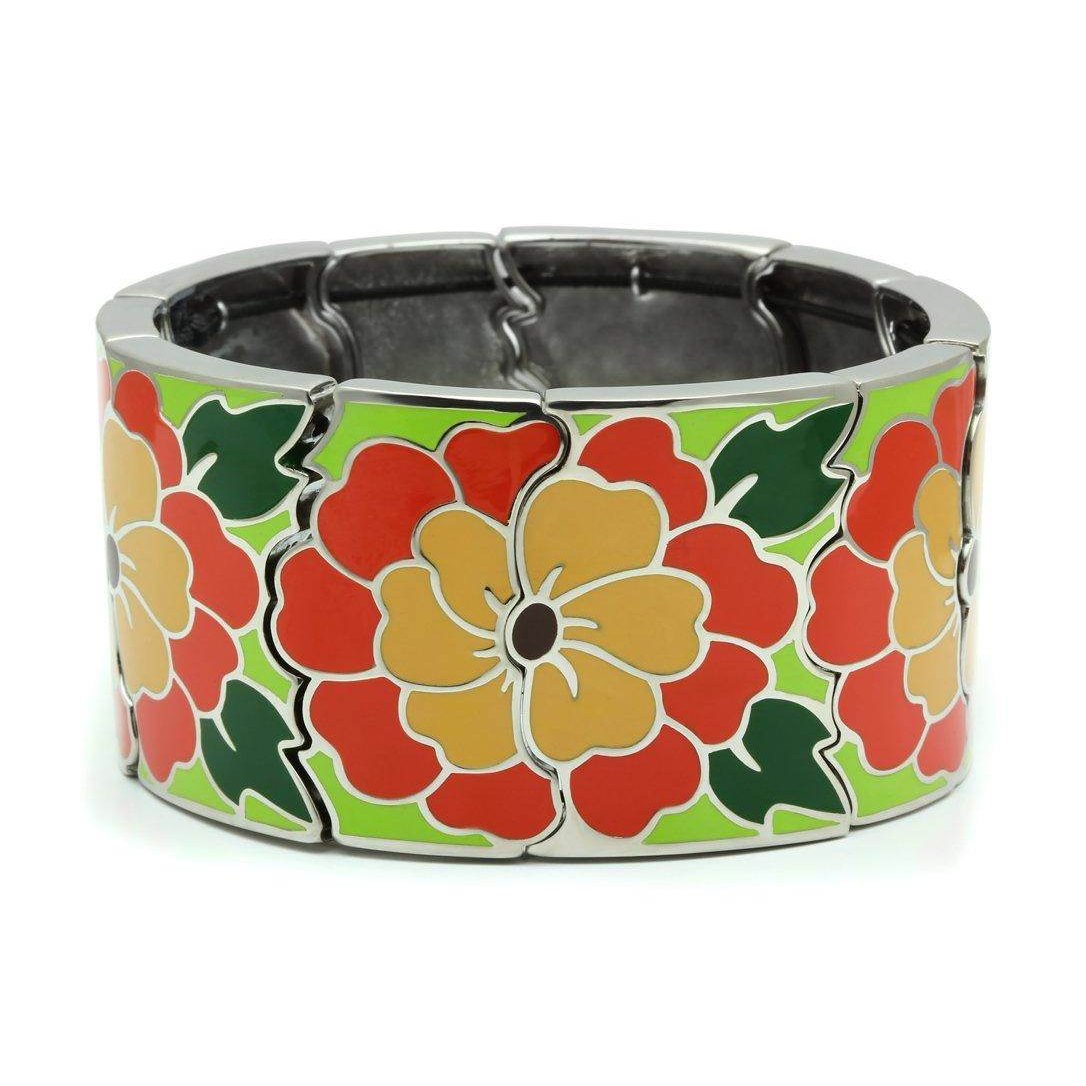 Floral Enamel Stretch Bracelet, Orange and Yellow Flowers - VacationGrabs