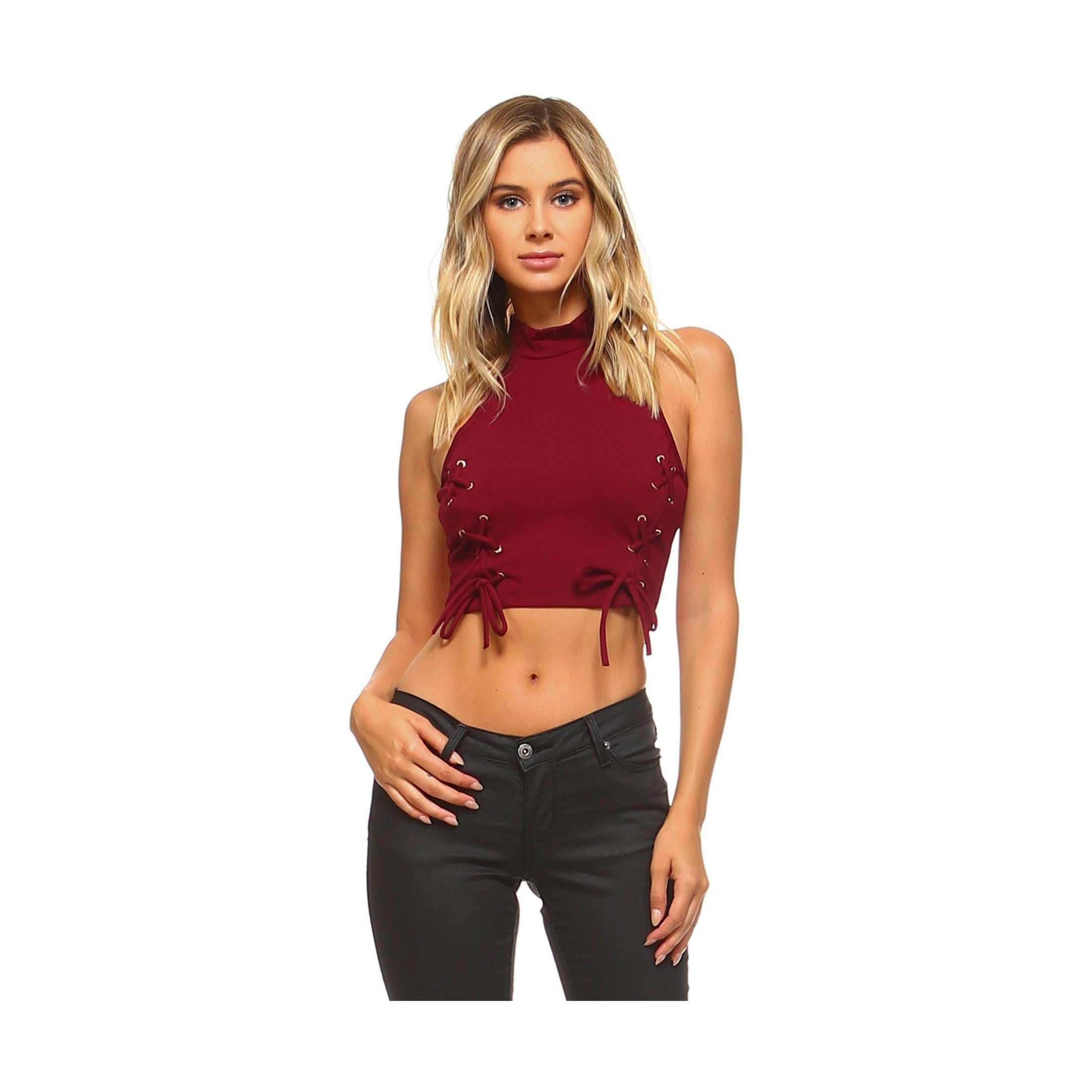 Women's High Neck Tie Crop Top - VacationGrabs