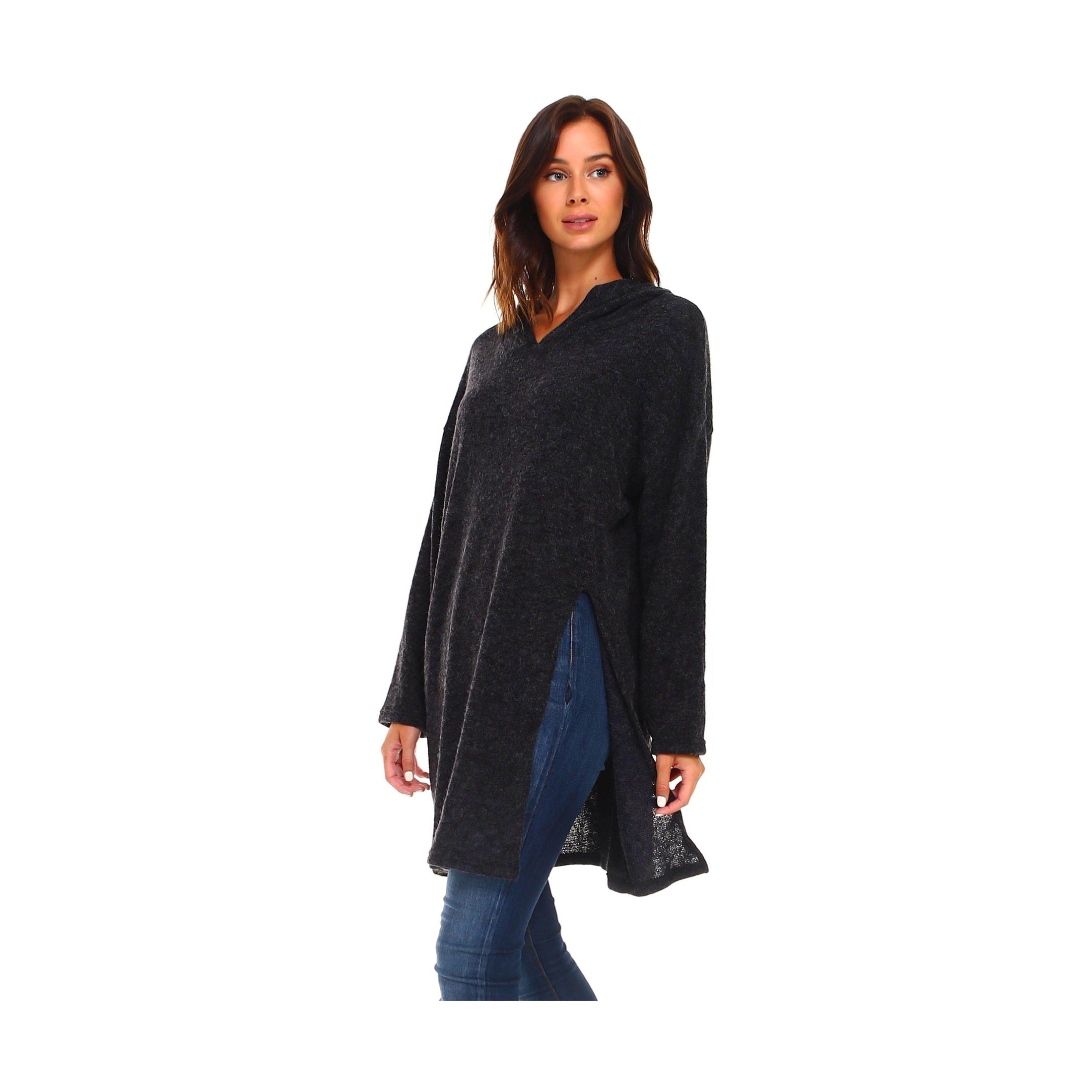 Women's Long Hooded Slit Sweater - VacationGrabs