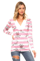 Women's Long Sleeve Printed Stripe Hooded Top - VacationGrabs