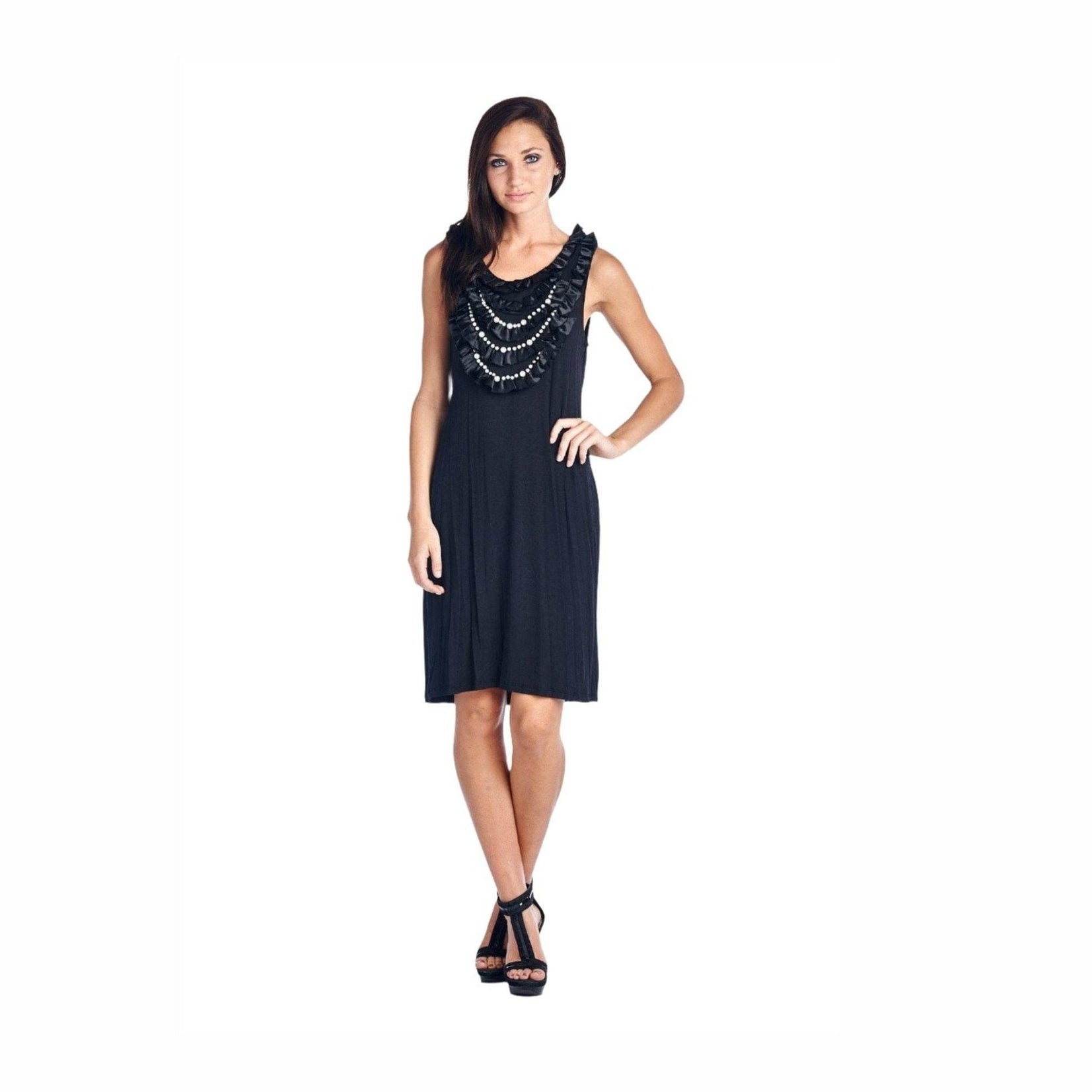 Women's Pearl Neck Trim Tank Dress - VacationGrabs