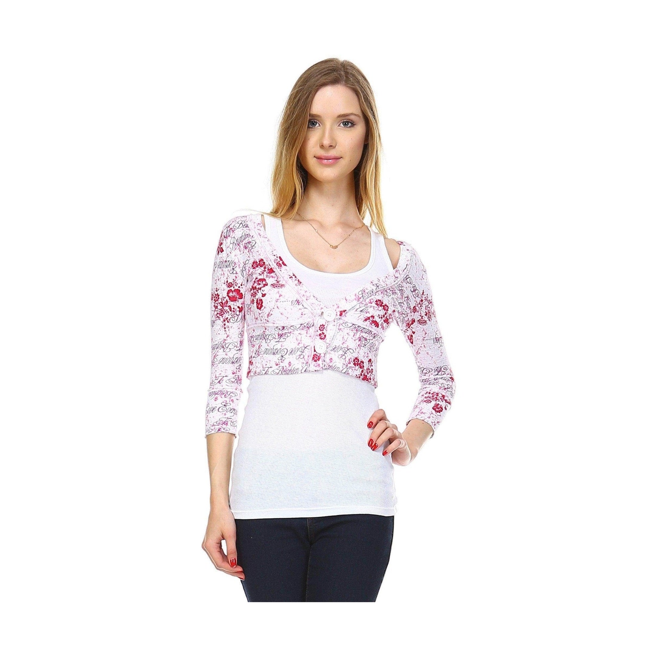 Women's Printed Jersey Crop Cardigan with Attached Tank - VacationGrabs