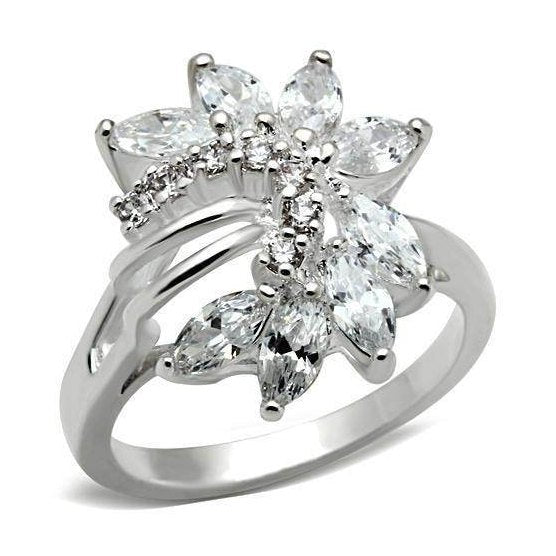 Sterling silver floral ring for women featuring sparkling marquise-cut stones in a delicate design