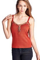Women's Sweater Tank with Suede & Bead Trim - VacationGrabs