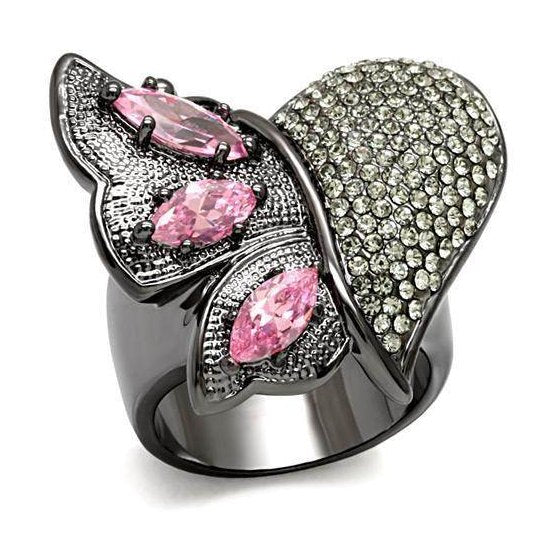 Stylish womens butterfly ring with pink stones and sparkling embellishments for elegant look